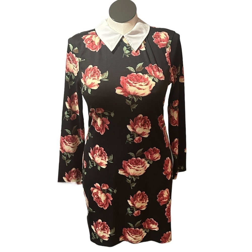 Mascara black floral rose dress with white color women’s size large